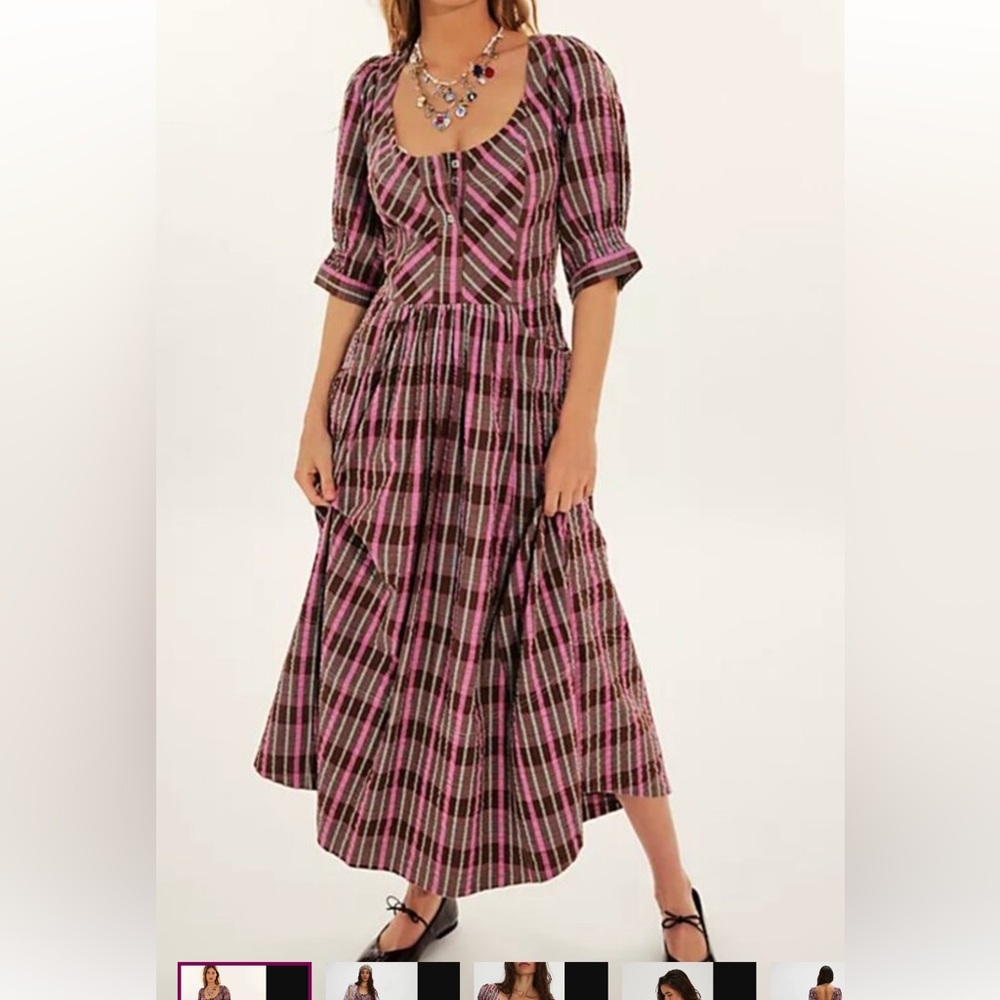 Free People NWOT Tulie Plaid Midi Dress Size small